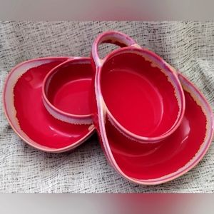 2 LTD Commodities Stoneware Red Drip Glaze Soup and Cracker dish/ Chips and Dip